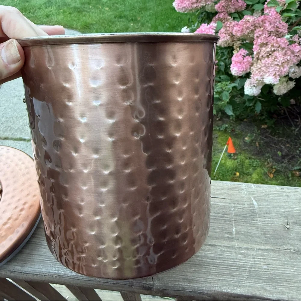 Copper Cookie Canister Made In India Silver Interior New Artisan Cottage Quality